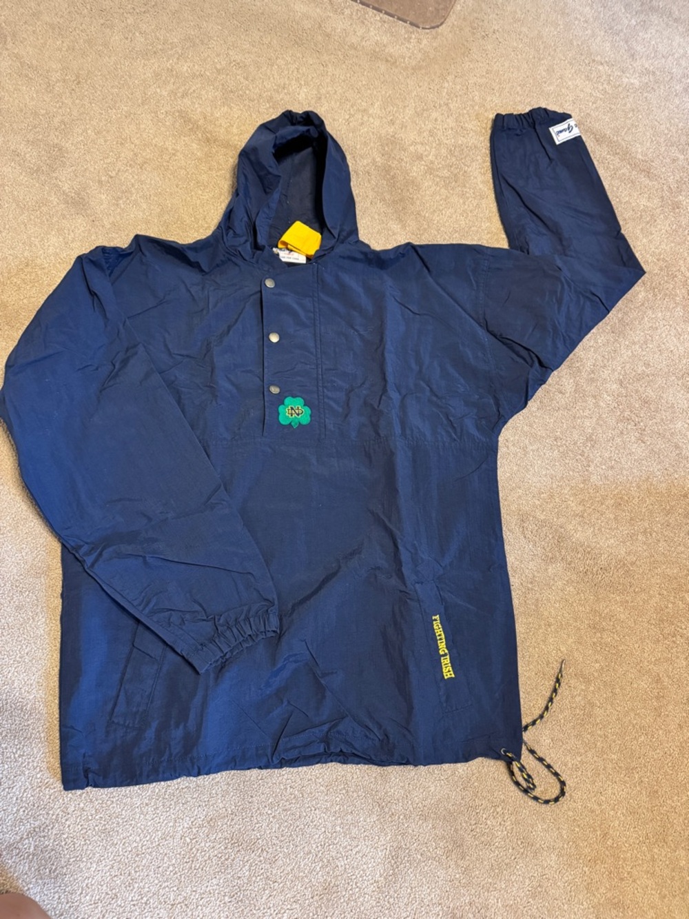 Notre Dame Pullover Hooded Windbreaker with Yellow Accent